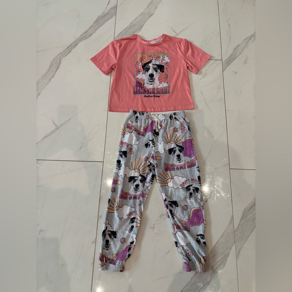 Justice Pink and Gray Dog Print Pajama Set